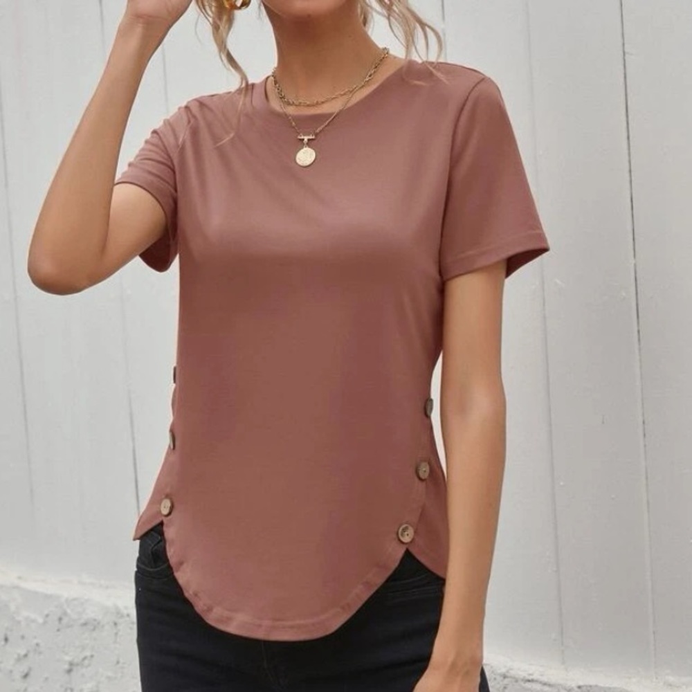 DUSTY PINK ROUND NECK TOP